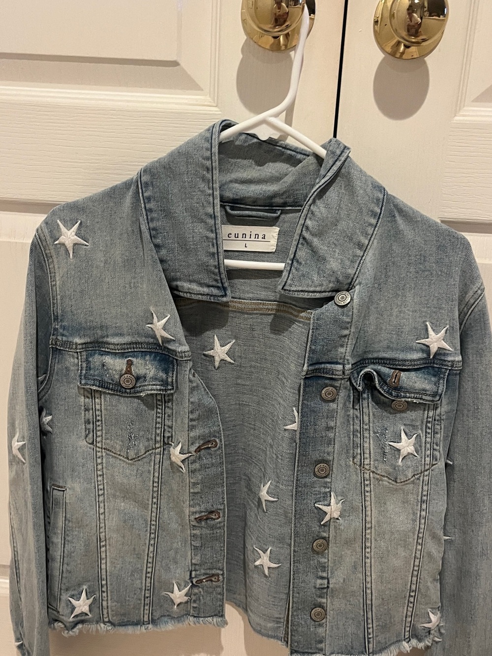 eunina Light Blue Denim Jacket with White Star Appliqués